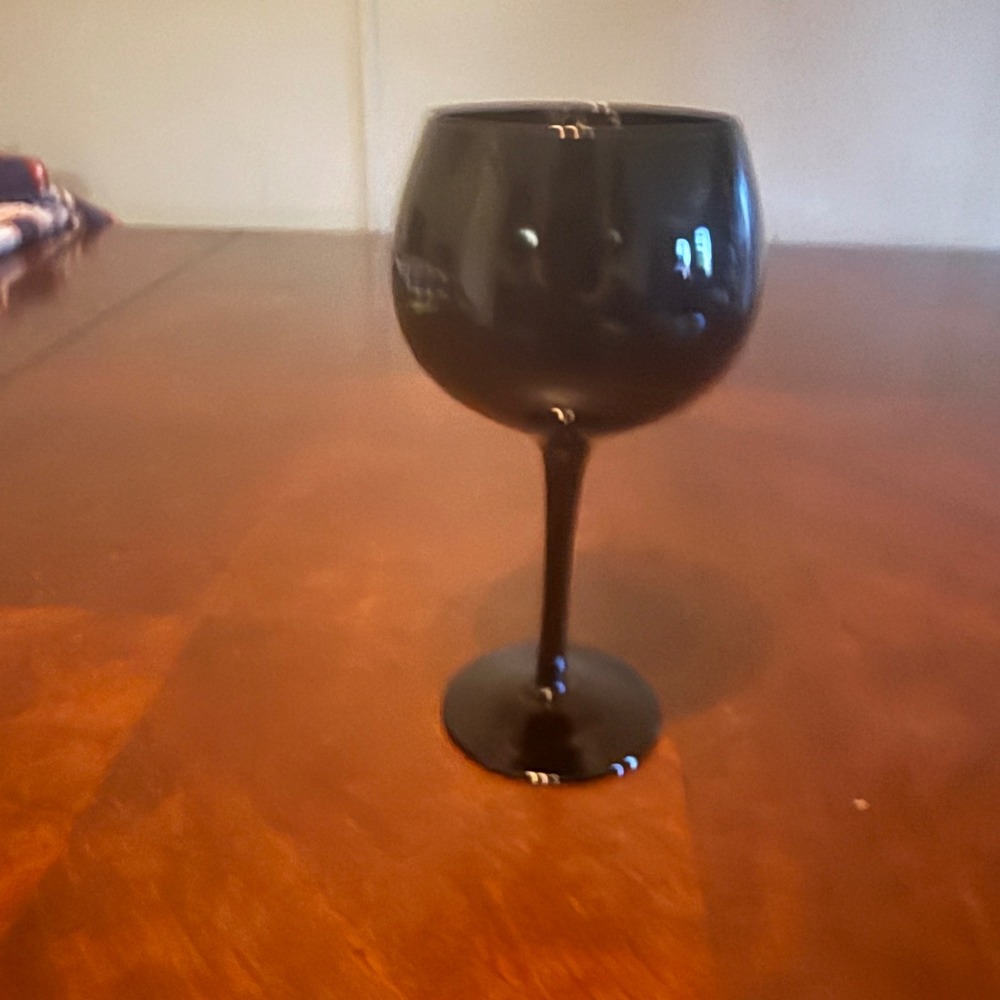 Black Glass Wine Goblet Opaque Balloon Stemware Halloween Gothic Decor